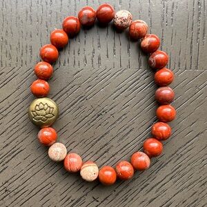 Red jasper with lotus accent bracelet 8mm SIZE 6.5-7’